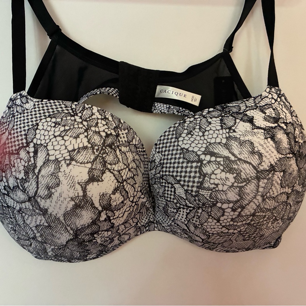 Cacique Black and White Cleavage Enhancing Bra 44DD
